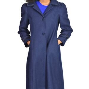 Vintage Rothschild Coat Blue Velvet Bow Dressy Wool Puffy Sleeves Size 12 Girls